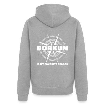 Borkum - Unisex Premium Bio Zip Hoodie - Grau meliert - Hinten - Nico (187cm)