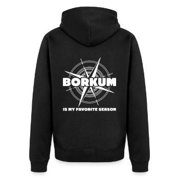 Borkum - Unisex Premium Bio Zip Hoodie - Schwarz - Hinten - Nico (187cm)