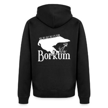 Borkum Karte - Unisex Premium Bio Zip Hoodie - Schwarz - Hinten - Nico (187cm)