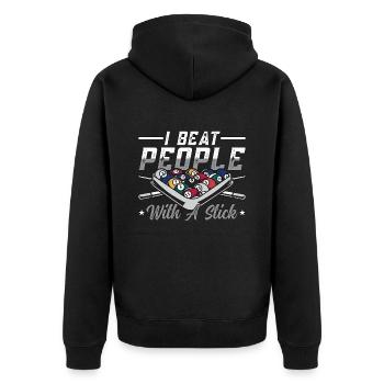Cue Sports I Beat People With Billiard Pool Player - Unisex Premium Bio Zip Hoodie - Schwarz - Hinten - Nico (187cm)