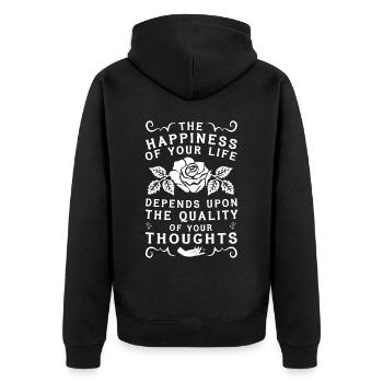 Marcus Aurelius Stoic Philosophy Happiness Quote W - Unisex Premium Organic Zip Hoodie - black - Back - Nico (187cm)