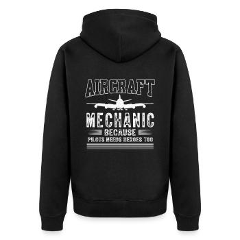 Flugzeugmechaniker, Flugzeugmechaniker - Unisex Premium Bio Zip Hoodie - Schwarz - Hinten - Nico (187cm)