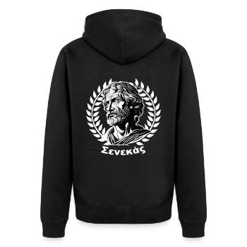 Seneca Roman Stoic Philosophy Ancient Stoicism - Unisex Premium Organic Zip Hoodie - black - Back - Nico (187cm)