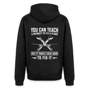 Flugzeugmechaniker, Flugzeugmechaniker - Unisex Premium Bio Zip Hoodie - Schwarz - Hinten - Nico (187cm)