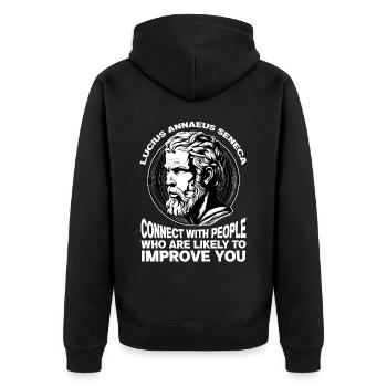 Seneca Stoic Philosopher Motivational Self Improve - Unisex Premium Bio Zip Hoodie - Schwarz - Hinten - Nico (187cm)
