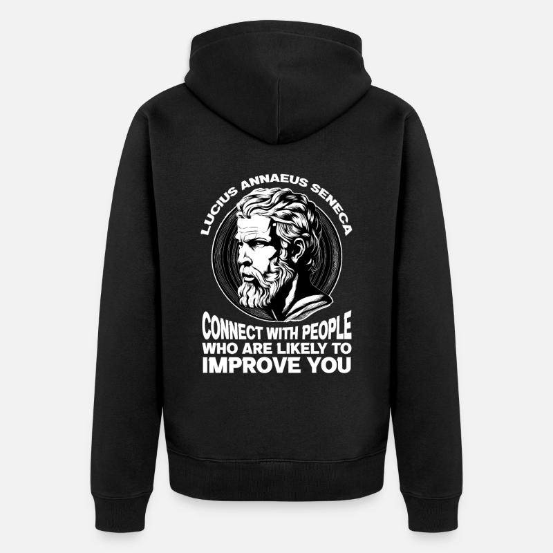 Sénèque Stoïcien Philosophe Motivation Auto-Amélioration - Veste à capuche bio Premium Unisexe - noir