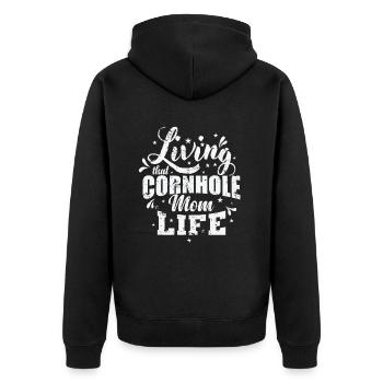 Living that Cornhole Mom Life Spiel Hobby - Unisex Premium Bio Zip Hoodie - Schwarz - Hinten - Nico (187cm)