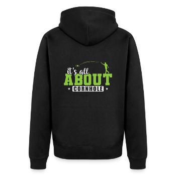 It's all about Cornhole Spiel Hobby - Unisex Premium Bio Zip Hoodie - Schwarz - Hinten - Nico (187cm)