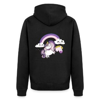 Einhorn Steckenpferd Hobbyhorsing - Unisex Premium Bio Zip Hoodie - Schwarz - Hinten - Nico (187cm)
