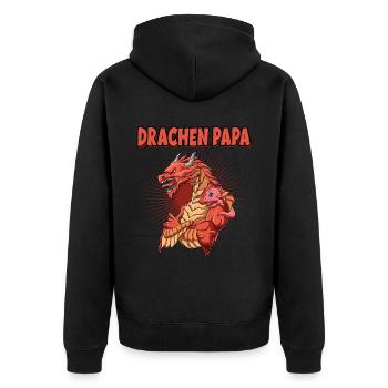 Drachen Papa mit Drachen Kind - Unisex Premium Bio Zip Hoodie - Schwarz - Hinten - Nico (187cm)