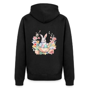 Frohe Ostern Hase Osterei für einen Osterhasen - Unisex Premium Bio Zip Hoodie - Schwarz - Hinten - Nico (187cm)