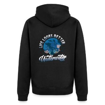 Das Leben Sieht Unter Wasser Besser Aus, Tauchen - Unisex Premium Bio Zip Hoodie - Schwarz - Hinten - Nico (187cm)
