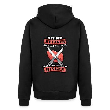 Hat der Metzger Bock auf Schinken Fleischer - Unisex Premium Bio Zip Hoodie - Schwarz - Hinten - Nico (187cm)