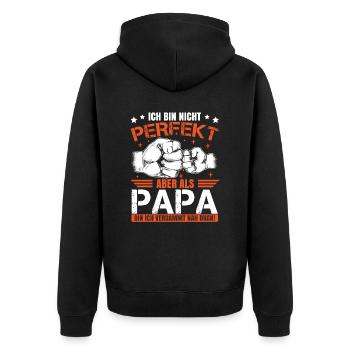 Papa Sprüche Vatertag - Unisex Premium Bio Zip Hoodie - Schwarz - Hinten - Nico (187cm)