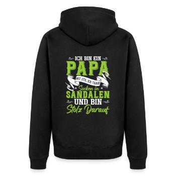 Ich bin der Papa mit Stil - Unisex Premium Bio Zip Hoodie - Schwarz - Hinten - Nico (187cm)