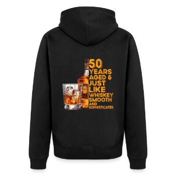 50. Geburtstag Whiskey, Scotch Spruch Geschenkidee - Unisex Premium Bio Zip Hoodie - Schwarz - Hinten - Nico (187cm)