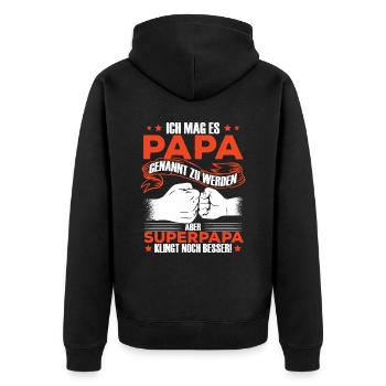 Vatertag Vater Superpapa Papa - Unisex Premium Bio Zip Hoodie - Schwarz - Hinten - Nico (187cm)