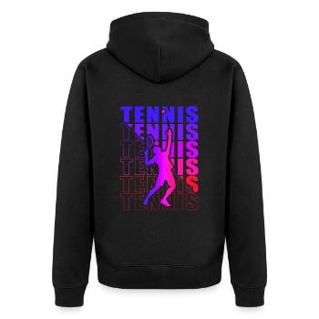 Tennis Bekleidung für Tennisspieler, Fans Coaches - Unisex Premium Bio Zip Hoodie - Schwarz - Hinten - Nico (187cm)