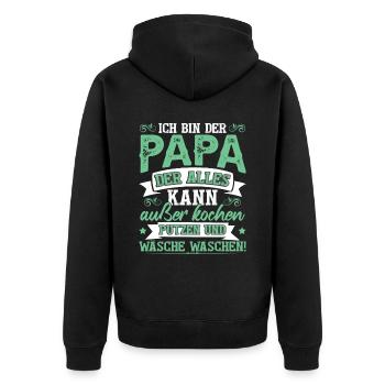 Papa Lustig Vatertag - Unisex Premium Bio Zip Hoodie - Schwarz - Hinten - Nico (187cm)