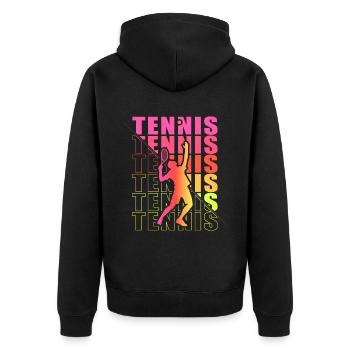 Tennis Bekleidung für Tennisspieler, Fans Coaches - Unisex Premium Bio Zip Hoodie - Schwarz - Hinten - Nico (187cm)