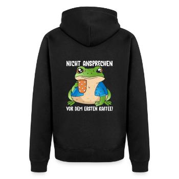 Pinguin Nicht Ansprechen Vor Dem Ersten Kaffee - Unisex Premium Bio Zip Hoodie - Schwarz - Hinten - Nico (187cm)