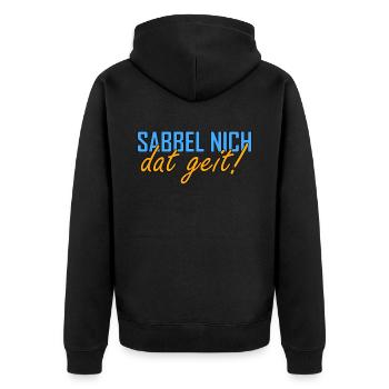 Sabbel nich dat geit Plattdeutsch Norddeutsch - Unisex Premium Bio Zip Hoodie - Schwarz - Hinten - Nico (187cm)