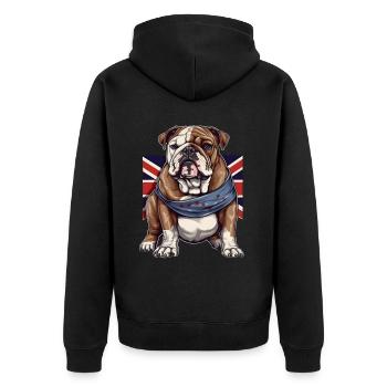 British Bulldog and Union Jack Flage Design - Unisex Premium Organic Zip Hoodie - black - Back - Nico (187cm)