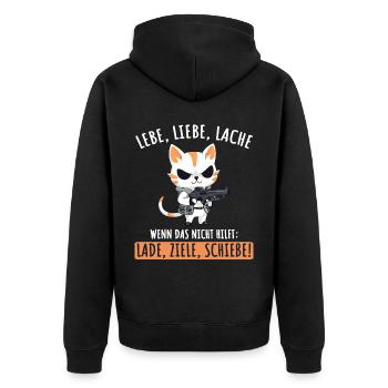 Lebe Liebe Lache Wenn das nicht hilft lade ziele - Unisex Premium Bio Zip Hoodie - Schwarz - Hinten - Nico (187cm)