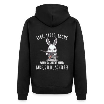 Lebe Liebe Lache Wenn das nicht hilft lade ziele - Unisex Premium Bio Zip Hoodie - Schwarz - Hinten - Nico (187cm)