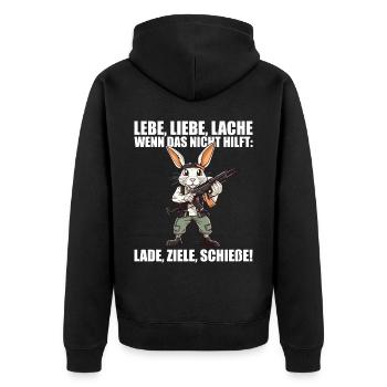 Lebe Liebe Lache Wenn das nicht hilft lade ziele - Unisex Premium Bio Zip Hoodie - Schwarz - Hinten - Nico (187cm)
