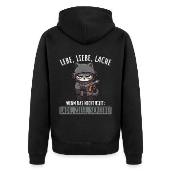 Lebe Liebe Lache Wenn das nicht hilft lade ziele - Unisex Premium Bio Zip Hoodie - Schwarz - Hinten - Nico (187cm)