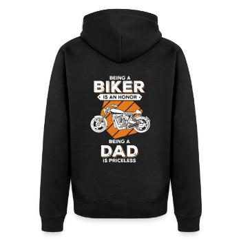 Biker Papa Motorrad Stolz Kinder Ehe Frau Geschenk - Unisex Premium Bio Zip Hoodie - Schwarz - Hinten - Nico (187cm)