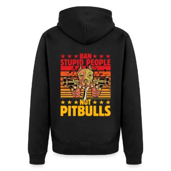 Ban stupid people not Pitbulls - Unisex Premium Organic Zip Hoodie - black - Back - Nico (187cm)