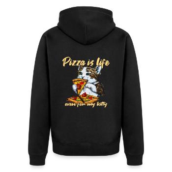 Pizza is Life even for my Kitten - Unisex Premium Organic Zip Hoodie - black - Back - Nico (187cm)
