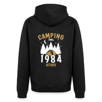 Geburtstag: Camping seit Oktober 1984 Zelten - Unisex Premium Bio Zip Hoodie - Schwarz - Hinten - Nico (187cm)