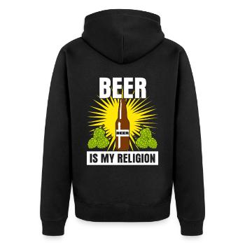 Beer is my Religion - Unisex Premium Organic Zip Hoodie - black - Back - Nico (187cm)
