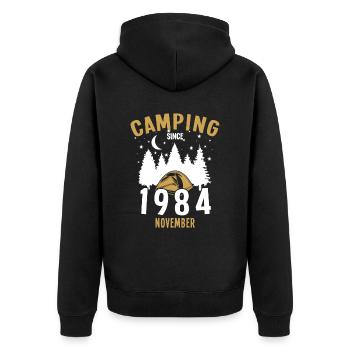 Geburtstag: Camping seit November 1984 Zelten - Unisex Premium Bio Zip Hoodie - Schwarz - Hinten - Nico (187cm)
