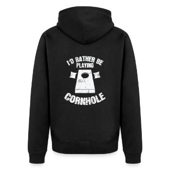 I'd rather be playing cornhole game - Unisex Premium Organic Zip Hoodie - black - Back - Nico (187cm)