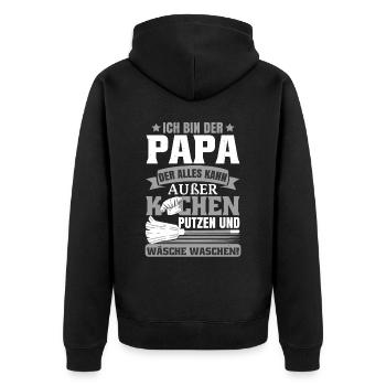 Ich Bin Der Papa Der Alles Kann - Unisex Premium Bio Zip Hoodie - Schwarz - Hinten - Nico (187cm)