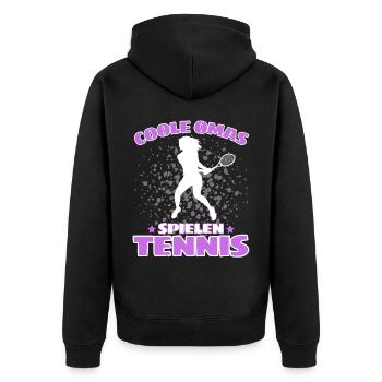 COOLE OMAS SPIELEN TENNIS Lustiges - Unisex Premium Bio Zip Hoodie - Schwarz - Hinten - Nico (187cm)
