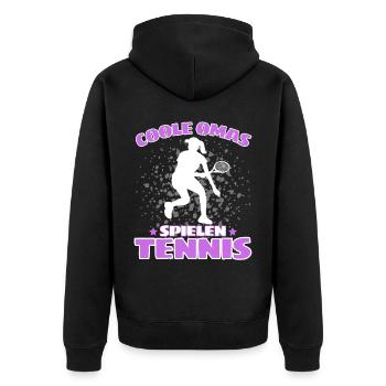 COOLE OMAS SPIELEN TENNIS Lustiges - Unisex Premium Bio Zip Hoodie - Schwarz - Hinten - Nico (187cm)