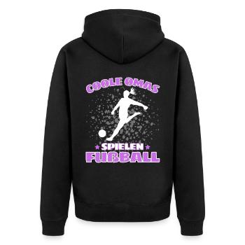 COOLE OMAS SPIELEN FUßBALL! Oma Fussball Spruch - Unisex Premium Bio Zip Hoodie - Schwarz - Hinten - Nico (187cm)