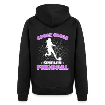 COOLE OMAS SPIELEN FUßBALL! Oma Fussball Spruch - Unisex Premium Bio Zip Hoodie - Schwarz - Hinten - Nico (187cm)
