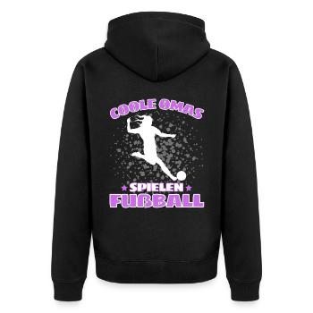 COOLE OMAS SPIELEN FUßBALL! Oma Fussball Spruch - Unisex Premium Bio Zip Hoodie - Schwarz - Hinten - Nico (187cm)