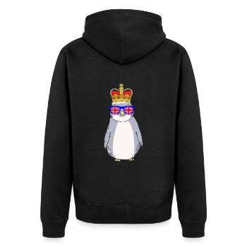 Pinguin Queen Elizabeth II Britische Krone - Unisex Premium Bio Zip Hoodie - Schwarz - Hinten - Nico (187cm)