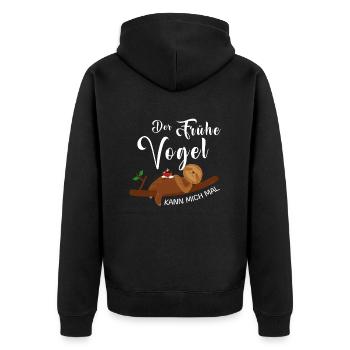 Faultier Der Frühe Vogel kann mich mal - Unisex Premium Bio Zip Hoodie - Schwarz - Hinten - Nico (187cm)
