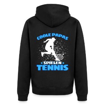 COOLE PAPAS SPIELEN TENNIS Das Lustige - Unisex Premium Bio Zip Hoodie - Schwarz - Hinten - Nico (187cm)