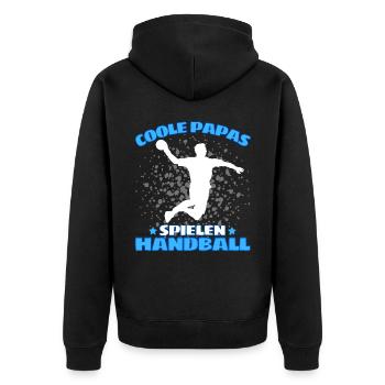 COOLE PAPAS SPIELEN HANDBALL Handballer - Unisex Premium Bio Zip Hoodie - Schwarz - Hinten - Nico (187cm)