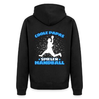 COOLE PAPAS SPIELEN HANDBALL Handballer - Unisex Premium Bio Zip Hoodie - Schwarz - Hinten - Nico (187cm)