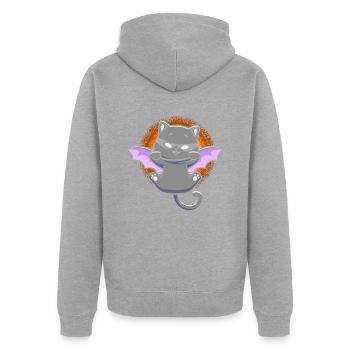 Black Cat With Bat Wing Kitten Halloween - Unisex Premium Organic Zip Hoodie - heather grey - Back - Nico (187cm)